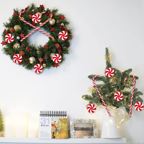 60Pcs Candy Canes Christmas Tree Decorations-Plastic Peppermint Candy Cane - Bild 8 von 9
