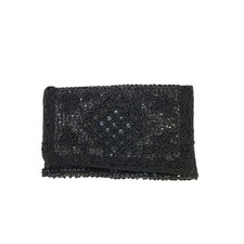Vtg Bon Soir Black Beaded Evening Bag Clutch Hong Kong Italian Beads Flap Snap