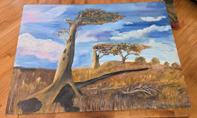 Original Acrylic ''Arboles Bandera'' Flag Trees Patagonia Argentina H Di Paolo