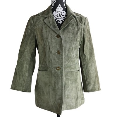 Women's Vintage Anonymous John Carlisle Green Leather Buttoned Jacket - M
