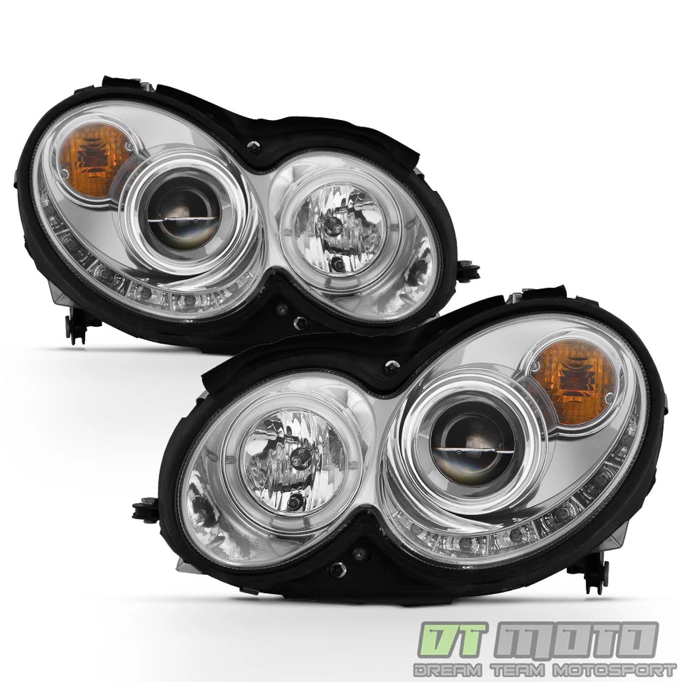 2003-2009 Mercedes Benz W209 CLK-Class LED DRL Projector Headlights Left+Right - Image 2 of 4
