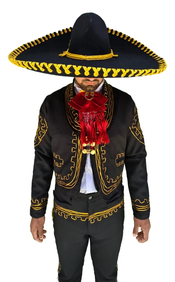 Charro Mariachi Suit for Men Black Gold Embroidery Sizes 28-36 No Sombrero - Image 3 of 4