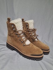 Marc Fisher Womens Leather Lace Up Lizzie Ankle Boots Brown Size 8.5 Sheep Fur