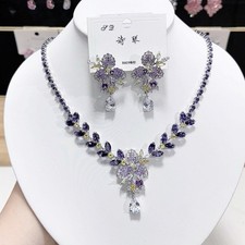 Wedding Bridal  CZ Crystal Jewelry Set Zirconia Necklace Earrings Set