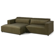 Ecksofa Ottomane links Cord Velours 266x150x80 grün FINN
