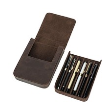 Genuine Leather 6 Slots Hard Fountain Pen Case Stationery Storage Organizer Box