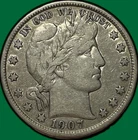 1907 Barber Half Dollar Very Fine VF Coin, Cleaning #32166