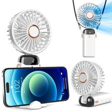 Handheld Fan 5 Speeds, 8H Battery, 90  Tilt, Rechargeable, White Portable Fan