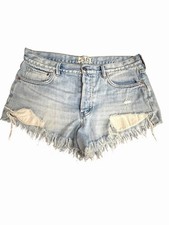 We The Free Shorts Free People 30 Distressed Cutoff Denim High Button Fly HH11-3