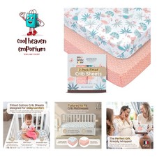 Luxury Baby Crib Sheets Set, Soft 100 Cotton - Flamingos  Jungle Leaves 2-Pack