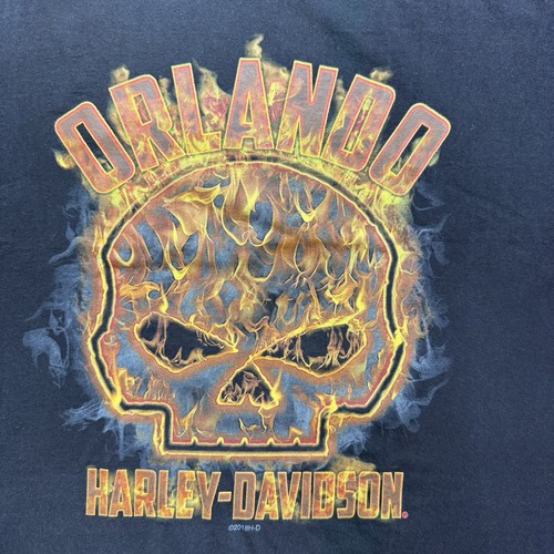 De Colección Harley Davidson Motocicleta Para Hombres L Orlando Florida Llama Calavera Etiqueta Corte - Imagen 2 de 8