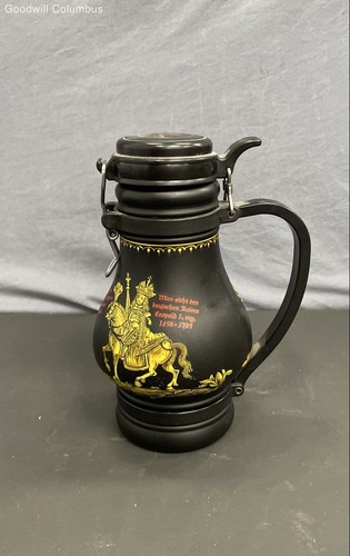 Altenmunster Beer Stein Jug Black Matte German Kaiser Leopold I Flip Top Lid
