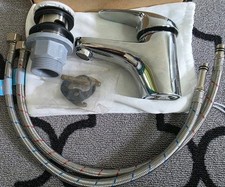 Modern Bathroom Basin Sink Mono Chrome Mixer Tap & Waste Faucet
