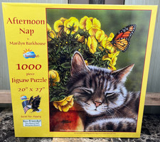 SunsOut 1000 Piece Puzzle 'Afternoon Nap' Cat Napping In Flowers 20" x 27" NEW