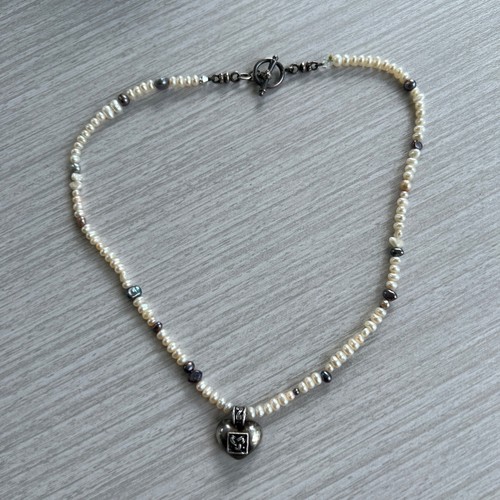 Sterling Silver Celtic Heart Freshwater Pearl Toggle Necklace White Iridescent