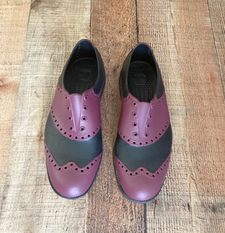 Biion Zapatos de Golf Oxford Wingtip Style Slip-On M6 W8 EU39 Crimson Black EUC Foto 2 de 4