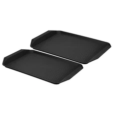 2Pcs Non-Silp Rectangle Plastic Fast Food Serving Tray 17" x 11.9" Black
