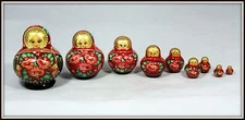   "Hand Made Russian Matryoshka Nesting Dolls"  9 Piece Set   (4" H x 3" W)