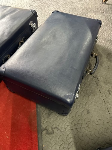 Globetrotter vintage large leather suitcases Blue travel luggage home decor prop - Picture 6 of 14