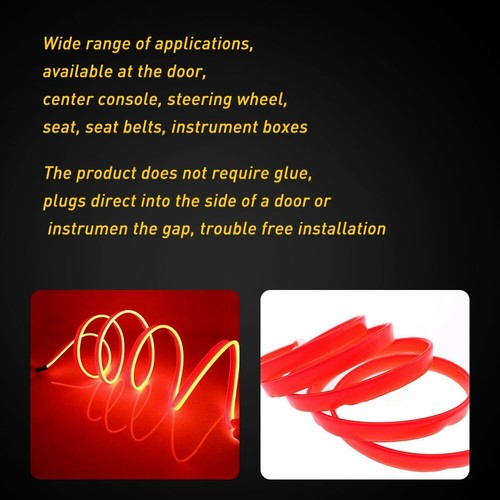 Lámpara de atmósfera decorativa interior de automóvil rojo tira de alambre accesorios de luz 2M - Imagen 5 de 12