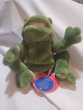 Croaker Frog Hand Puppet Green 10" Long Lined Plush Stuffed Russ Berrie No Sound
