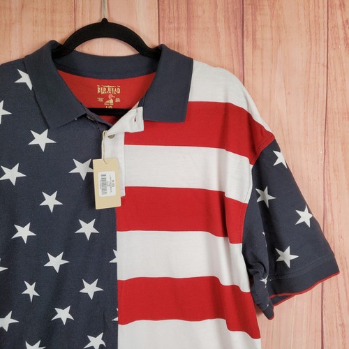 Red Head Co Shirt Mens Polo Shirt Sz Large American Flag Casual Vacation NEW - Picture 2 of 11