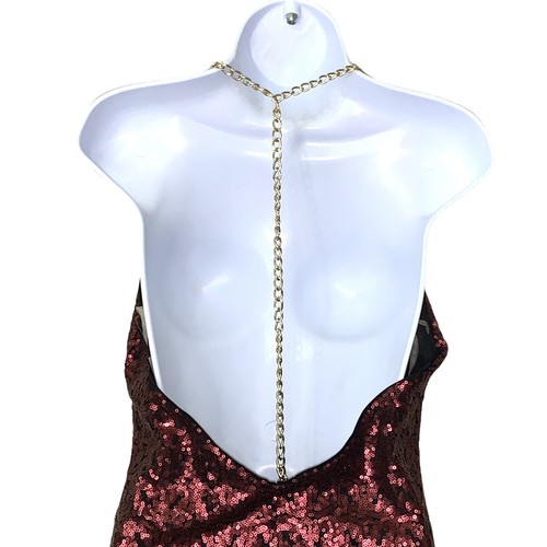 Mini Vestido Silvergate Para Mujer Lentejuelas Lg Borgoña Corto Mini Fiesta Cadenas Correas - Imagen 4 de 10
