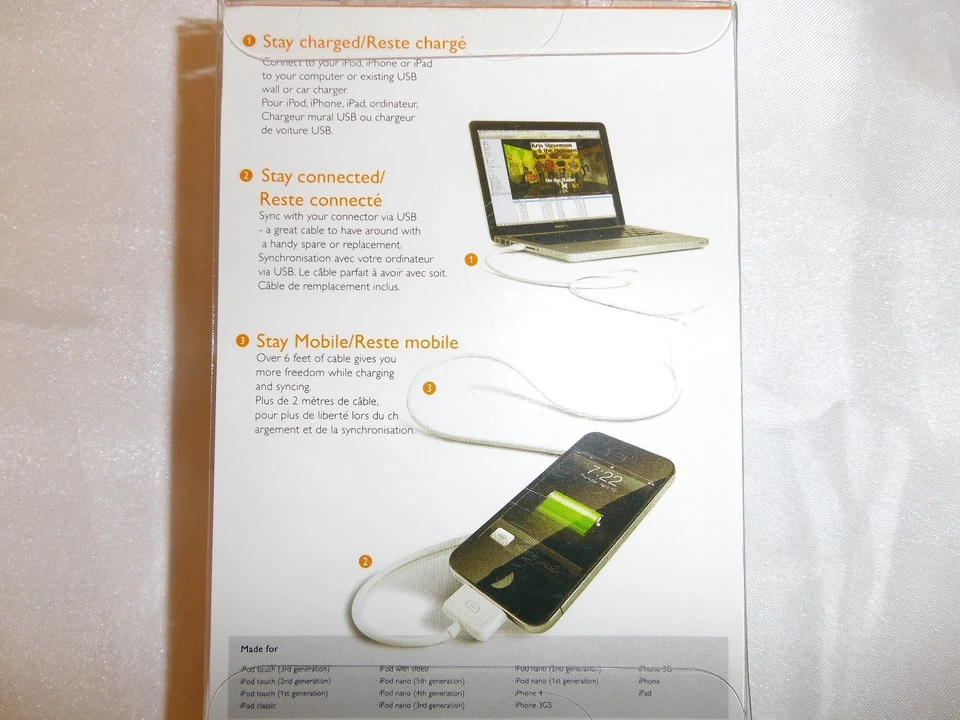 3 PHILIPS DLC2417 iPad/iPod/iPhone Sync 6 feet White 30 pin old charger NEW - Image 3 of 4