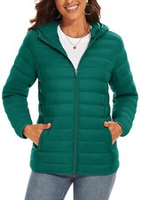 Womens Lightweight Warm Jackets Hoodie Quilted Padded Zip UP Winter Casual Coats