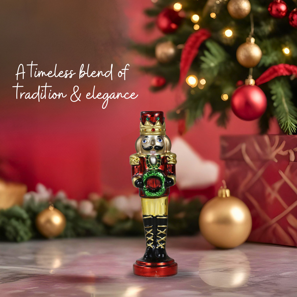 SINT Red Glass Lightup Nutcracker Figurine for Christmas