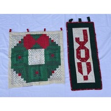 Lot of 2 Vintage Handmade Quilt Christmas Wall Hanging Country Cottage