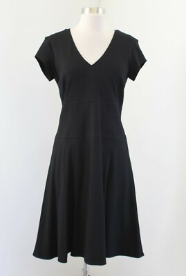 NWT $168 Cache Womens Black V-Neck Fit and Flare Knit Dress Size 6 Career Casual