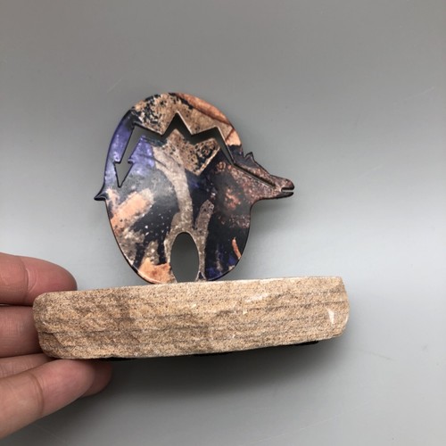 Lazart Metal Art Fetish Bear Colorful Figure On Sandstone base western americana - Picture 2 of 14