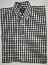 Mens Lands' End Long Sleeve Navy Plaid No Iron Button Up Shirt Size 16 1/2 33
