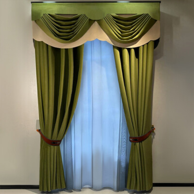 Custom Upscale living room green velvet cloth curtain tulle valance drape C1786