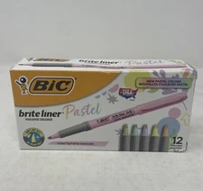 BIC Brite Liner Grip Pastel Highlighter Color Set Chisel Tip 12 Count