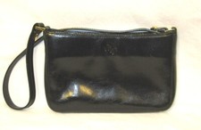 MONSAC Original VINTAGE Black Shiny LEATHER Shoulder Clutch Handbag sz S Small