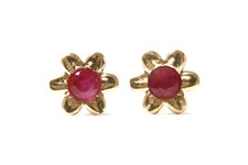9ct Gold Ruby Studs Flower earrings Gift Boxed Made in UK Birthday Gift