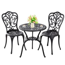 Cast Aluminum 3 Piece Patio Bistro Sets Outdoor Bistro Table and Chairs Set of 2