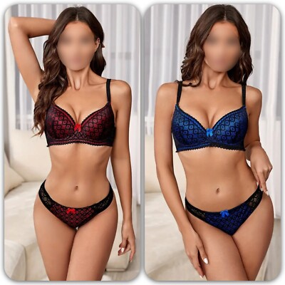 Damen Push Up Spitze BH Set String Tanga Dessous Unterwäsche 75B 80B 85B 90B