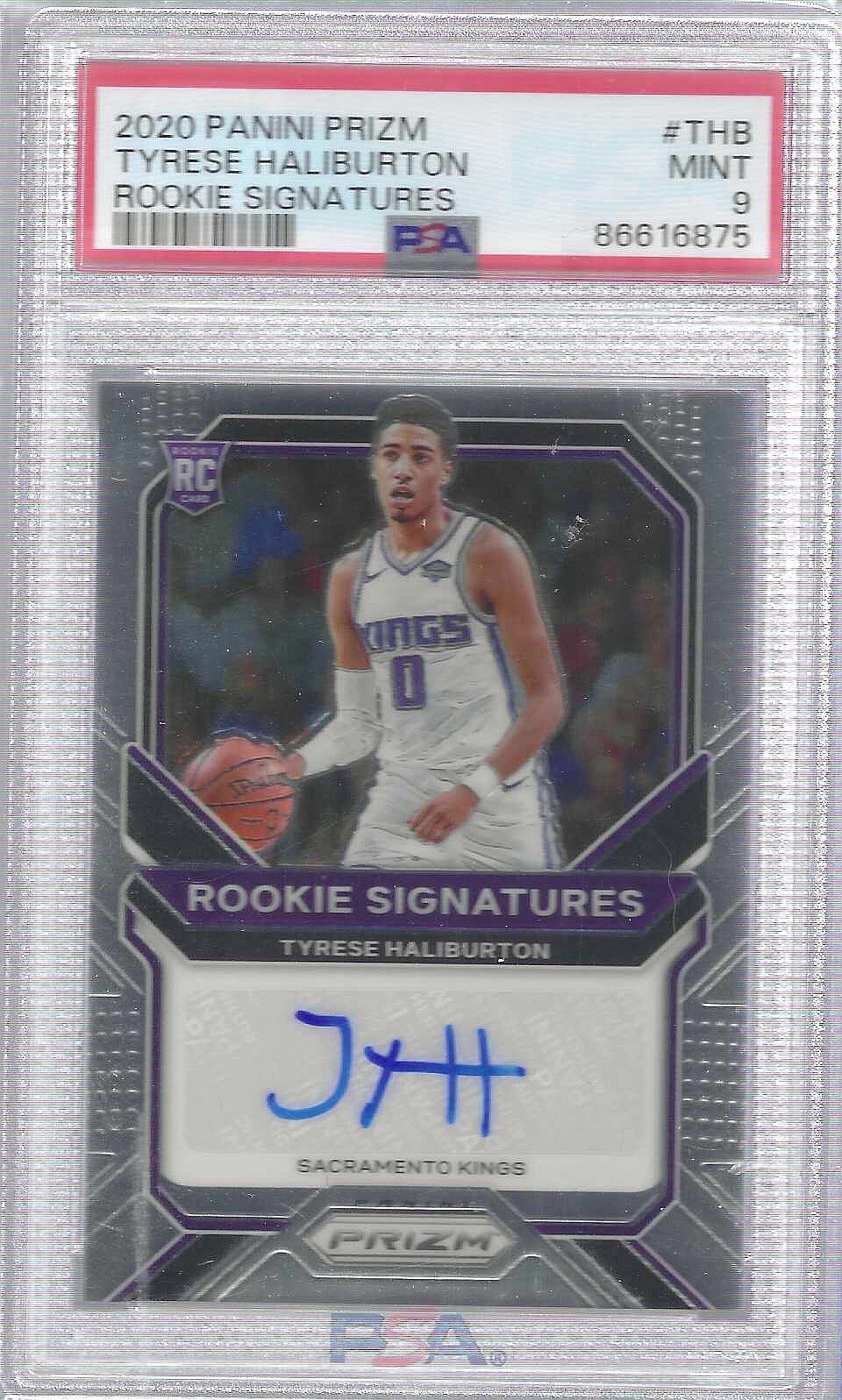 TYRESE HALIBURTON 2020 PANINI PRIZM ROOKIE SIGNATURES AUTO RC #RS-THB PSA 9 MINT