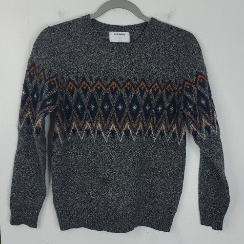 Old Navy Fair Isle Sweater Youth Boys M Charcoal Printed Winter Dressy Pictures