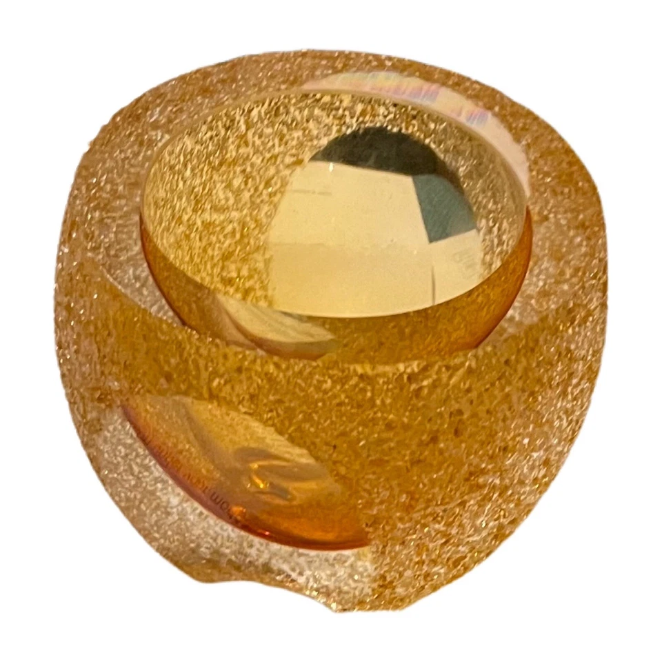 Fifth Avenue Crystal Amber Frosted Geode Tea Votive Candle Holder Yellow Glass - Image 2 of 4
