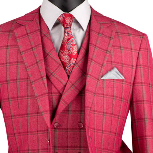 Traje BIG & TALL Para Hombre Frambuesa Ventana 3 piezas 2 Botones Ajuste Moderno Nuevo con Etiquetas - Imagen 2 de 4