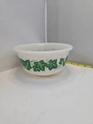 Vintage Hazel Atlas 1 quart Green Ivy Milk Glass Serving Bowl 7 Inch Round