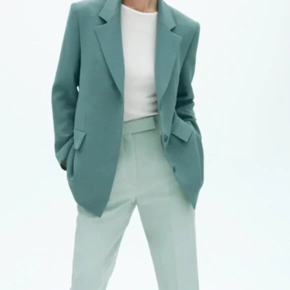 NWT Zara Women's Single Breasted Buttons Blazer Jacket Teal