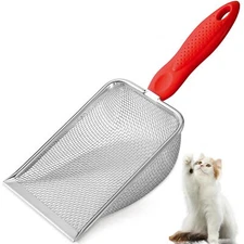 Non-Slip Long Handle Grip Rustproof Stainless Steel Mesh Cat Litter Scooper