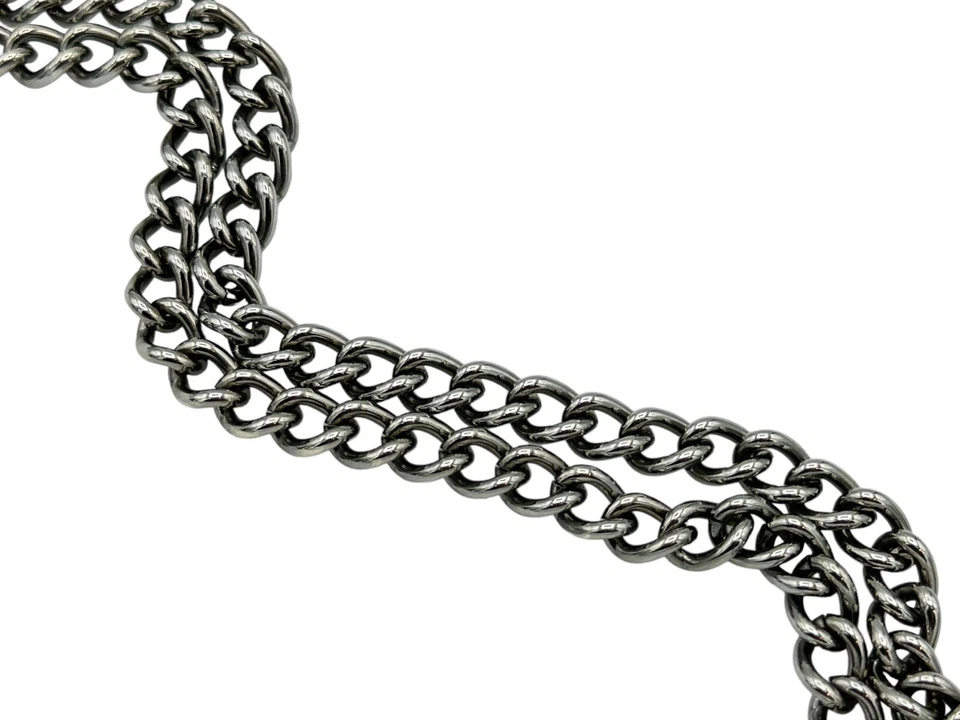 Collar/Cinturón ST JOHN Brillante Plata Gunmetal Grueso Doble Bordillo Cadena Distintivo Foto 3 de 4