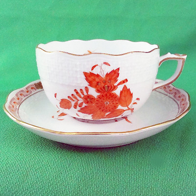 CHINESE BOUQUET RUST by Herend Canton Tea Cup & Saucer NEW NEVER USED Hungary 