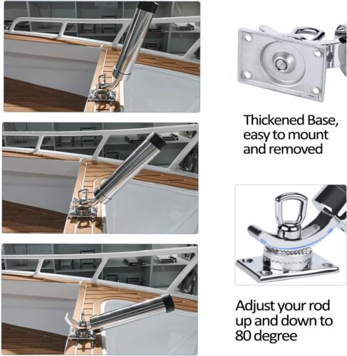 2X 316 Stainless Steel Deck Mount Adjustable Fishing Rod Holder for Marine Boat - Picture 3 of 9